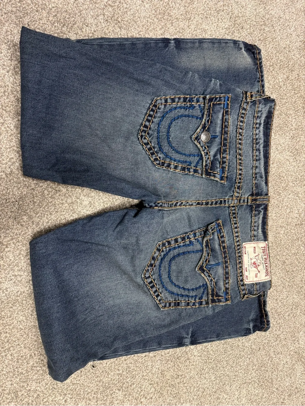 True Religion Men’s Blue Skinny Jeans with Signature Stitching